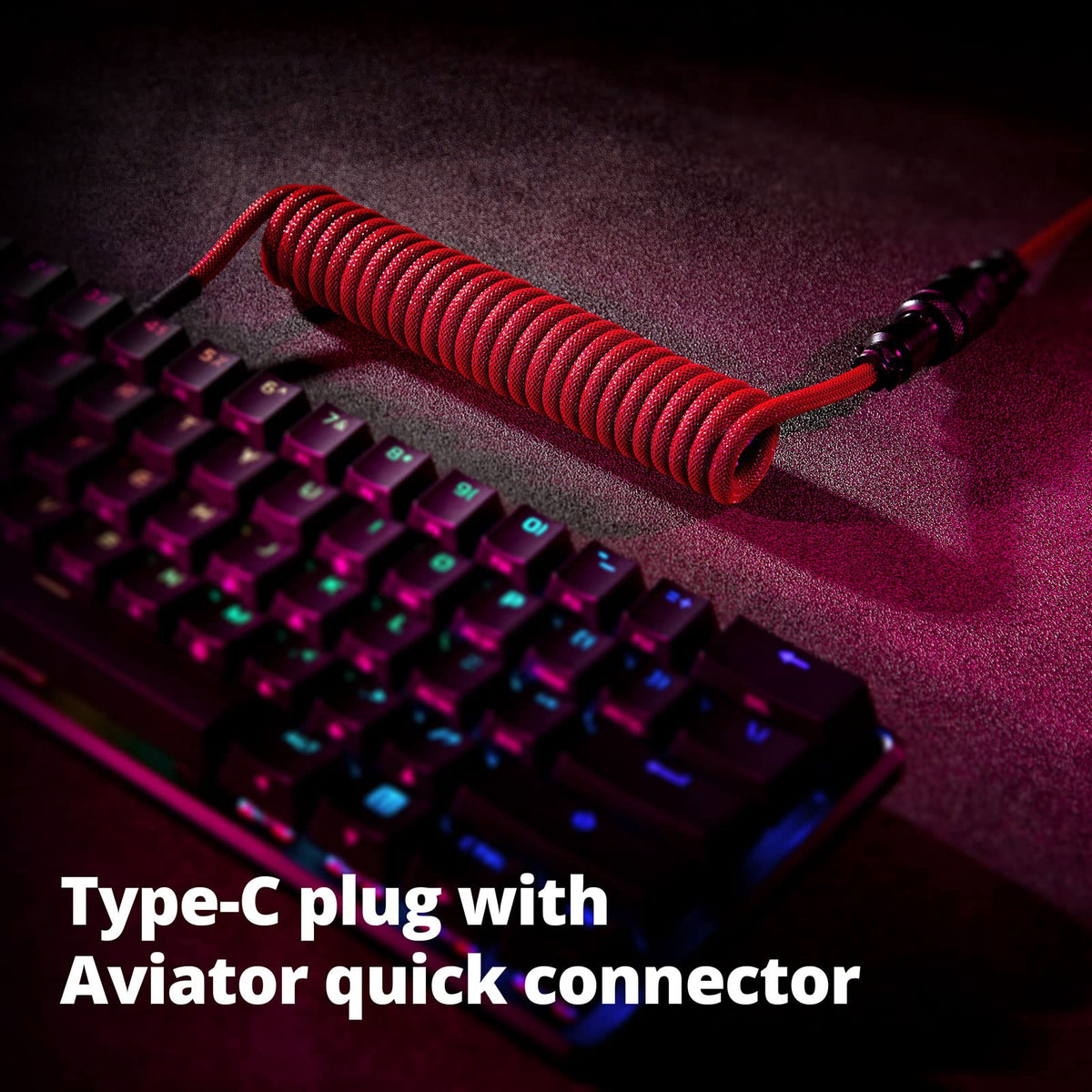 GUNMJO Pro Custom Coiled USB C Cable for Gaming Keyboard, Double-Sleeved Mechanical Keyboard Cable with Detachable Metal Aviator, 1.5M USB-C to USB-A, Carbon Black Color