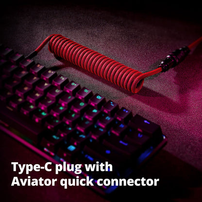 GUNMJO Pro Custom Coiled USB C Cable for Gaming Keyboard, Double-Sleeved Mechanical Keyboard Cable with Detachable Metal Aviator, 1.5M USB-C to USB-A, Carbon Black Color