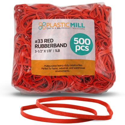 PlasticMill Rubber Bands - #33 Size - Red Rubberbands - 1LB/500 Count
