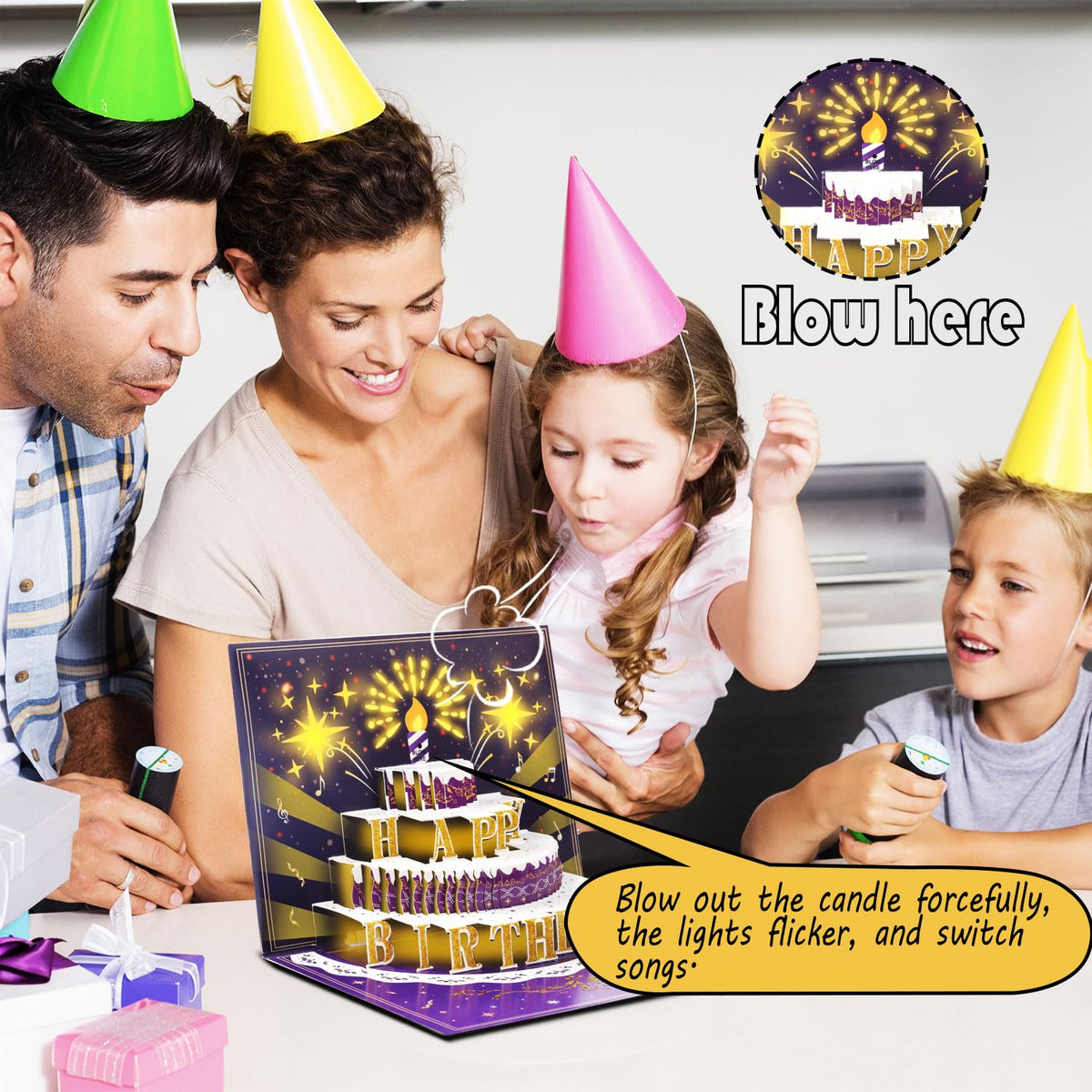 Pop Up Birthday Cards for Men, LED Light & Music Blow The Candle
