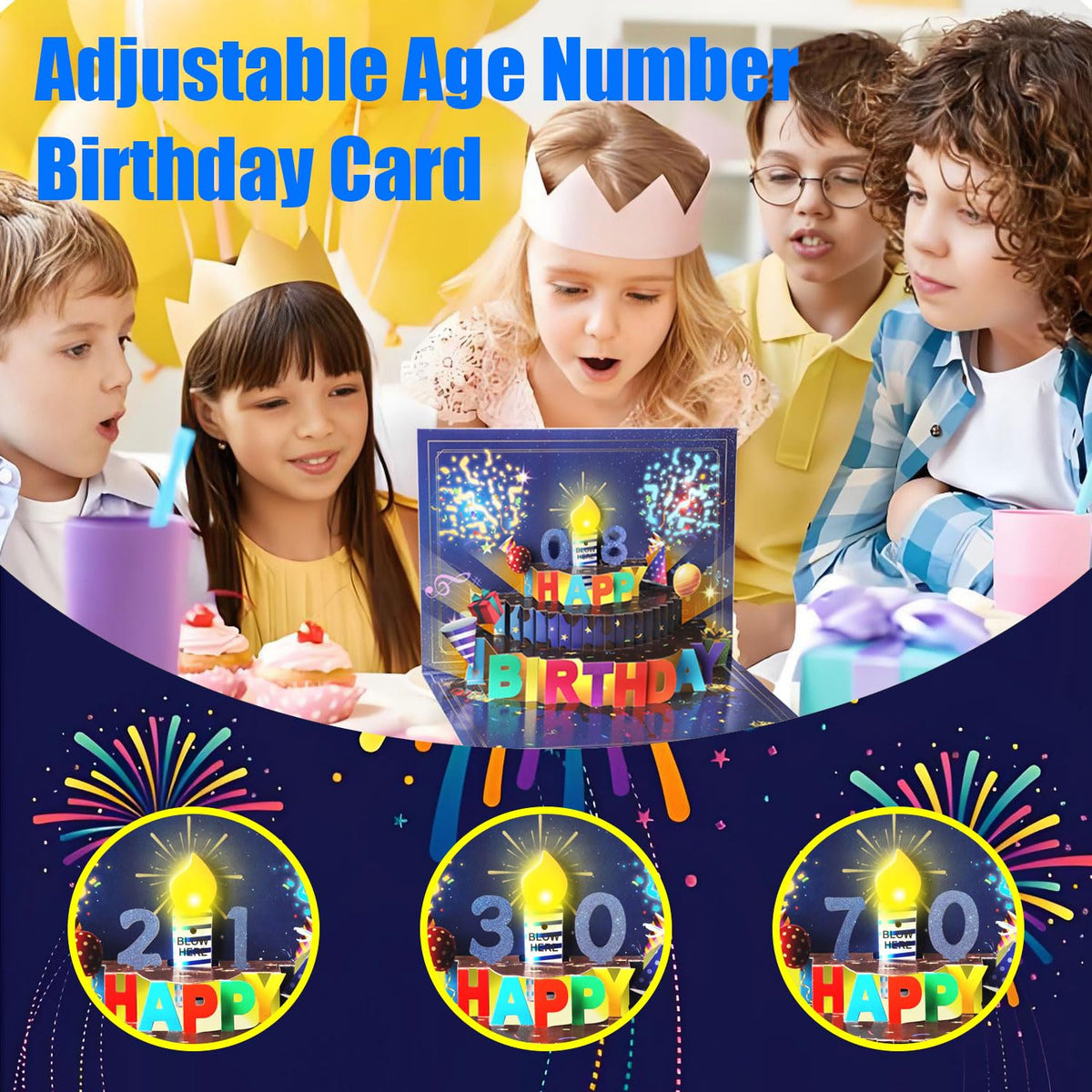Pop Up Birthday Cards for Men, LED Light & Music Blow The Candle