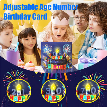 Pop Up Birthday Cards for Men, LED Light & Music Blow The Candle
