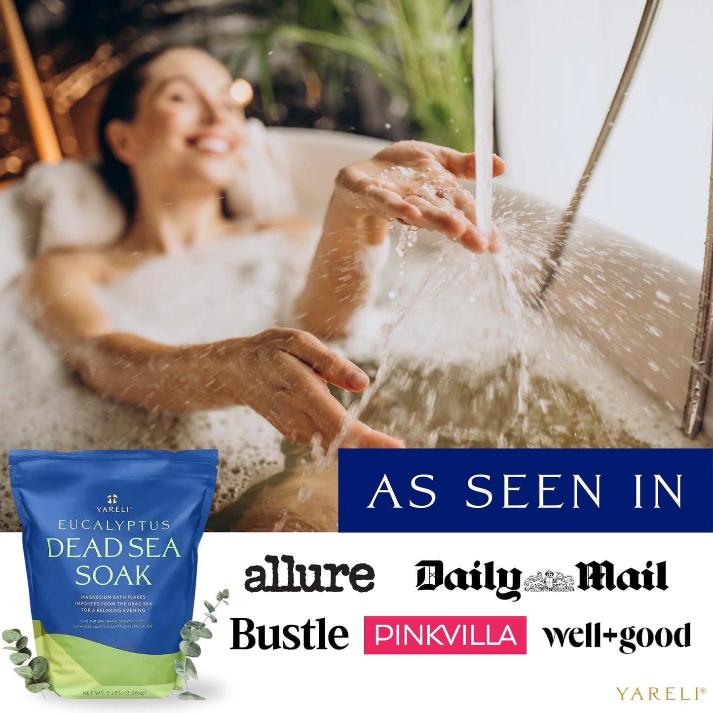 Dead Sea Bath & Foot Soak, Eucalyptus Magnesium Bath Salt Flakes, Alternative to Epsom Salt, 5lbs with Over 250,000mg of Elemental Magnesium Per Bag