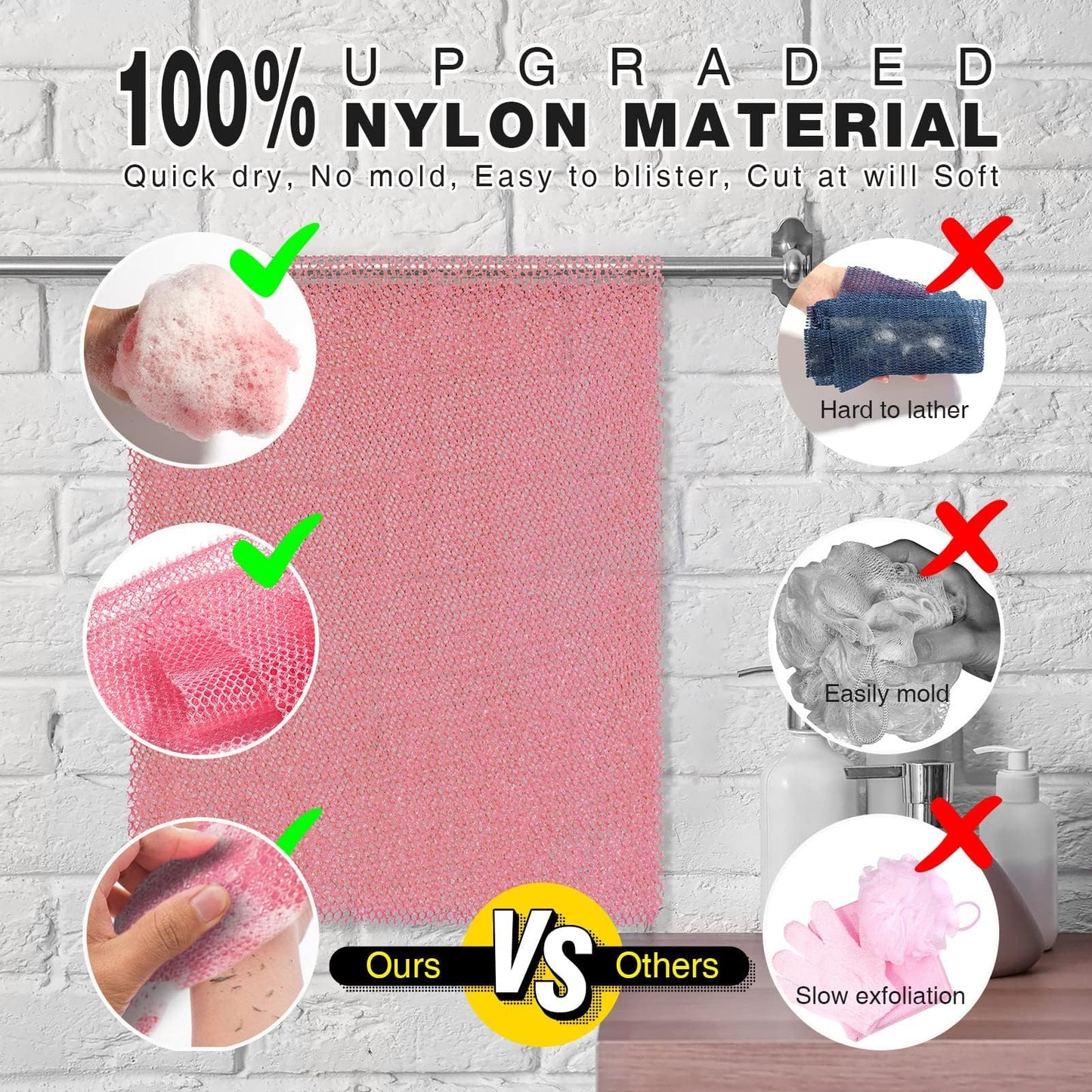 UJFQBH 3 Pieces African Bath Sponge African Net Long Net Bath Sponge Exfoliating Shower Body Scrubber Back Scrubber Skin Smoother,Great for Daily Use (Pink,Yellow,Purple)