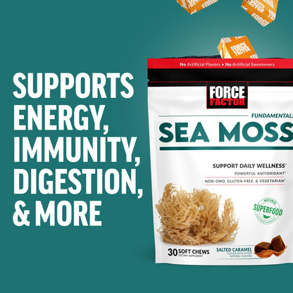 Force Factor Superior Sea Moss Gut Health + Skin Support, Support Gut Health & Healthy Skin, Hair & Nails, Boost Energy & Immune Health, with Biotin & LactoSpore Probiotics, S’Mores, 60 Soft Chews