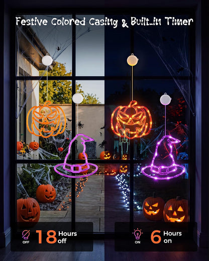 Minetom 3 Pack Halloween Windows Lights - Pumpkin, Ghost, Hat with Timer