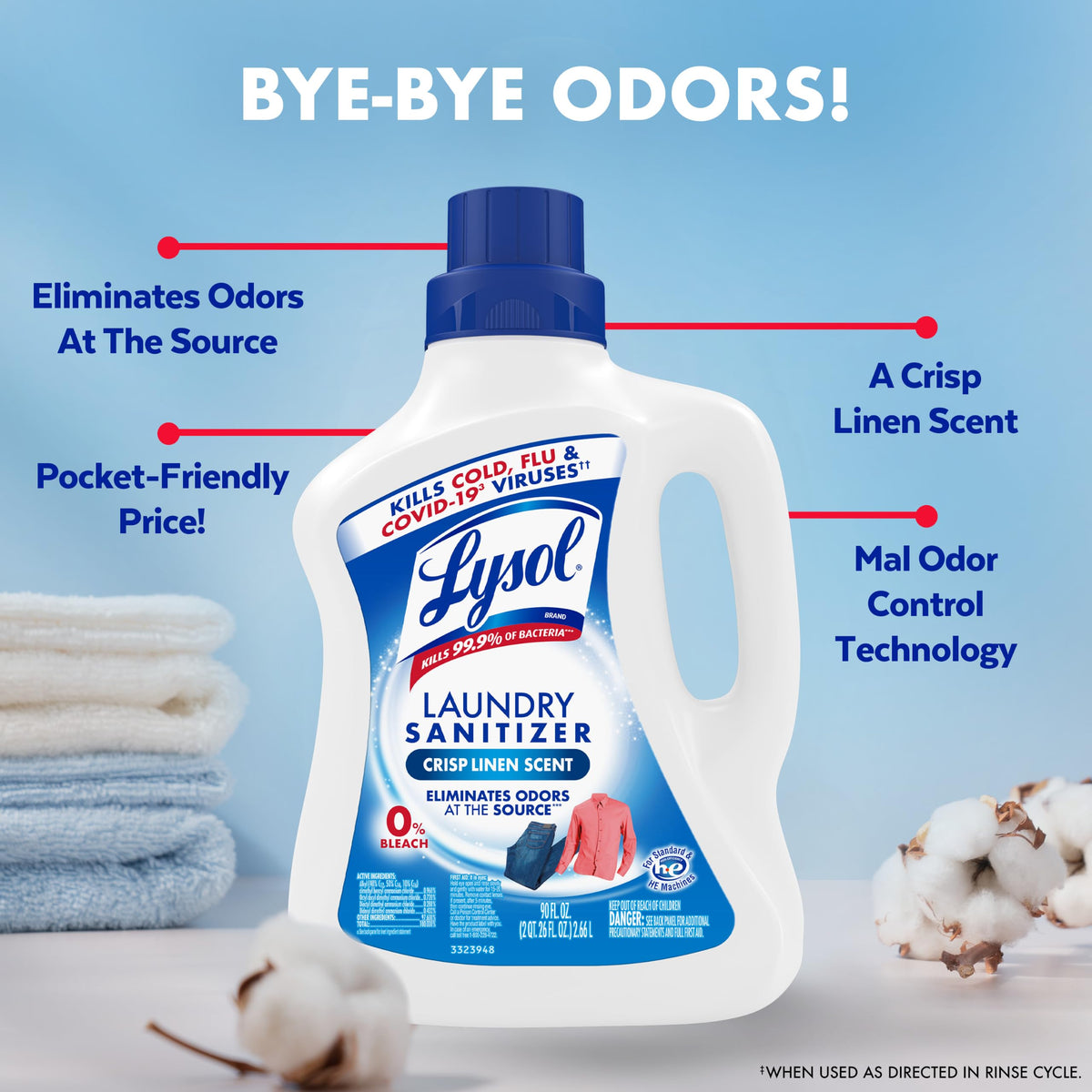 Lysol Laundry Sanitizer Liquid, Detergent Additive, Lavender, 90oz