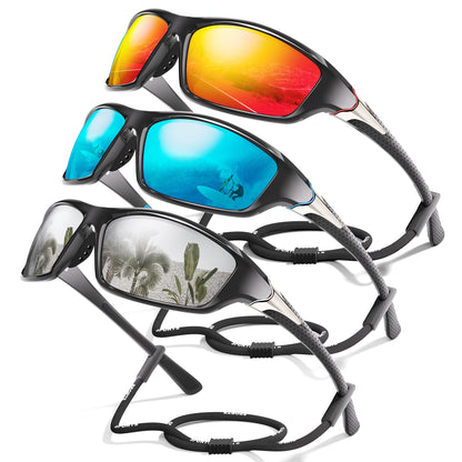 3 Pack Polarized Sports Sunglasses for Men, Mens Sunglasses Wrap Around UV400 Protection for Cycling Fishing Driving