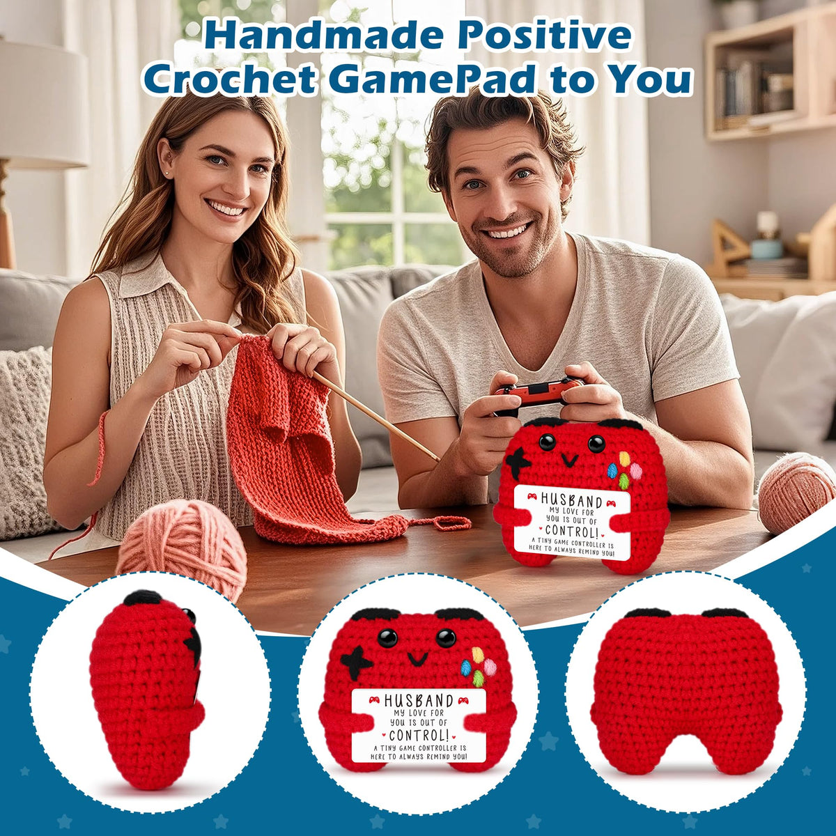 Gamer Gifts for Teen Boy, Positive Crochet Controller Gifts for Son Boyfriend Birthday, Gamer Gift for Teenage Boy, Boy Room Decor, Gaming Accessories for Kids Christmas