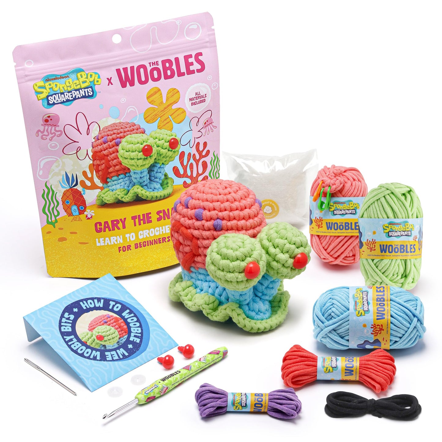 The Woobles Crochet Kit for Beginners – Spongebob Squarepants Craft Kit with Easy Peasy Yarn for Adults & Young Crafters, As Seen On Shark Tank, Step by Step Video Tutorials (Gary The Snail)