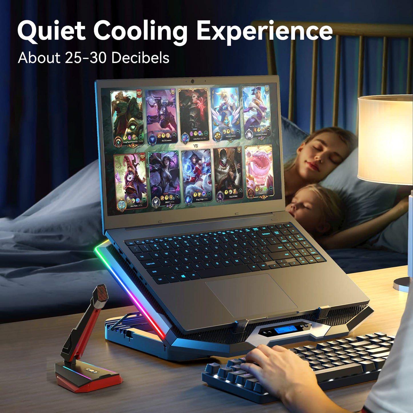 ICE COOREL Gaming Laptop Cooling Pad 15-17.3 Inch, Laptop Fan with 6 RGB Cooling Fans, Laptop Cooling Stand with 6 Height Adjustable, Laptop Cooler with LCD Screen, 2 USB Ports, Phone Stand