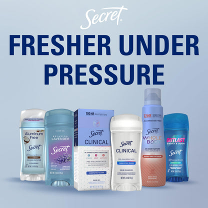Secret Fresh Antiperspirant Deodorant for Women, 72hr Breathable Sweat & Odor Protection, Instant Freshness & Gentle, PH Balancing Minerals, Clear Gel, Relaxing Lavender Scent, 2.6 oz