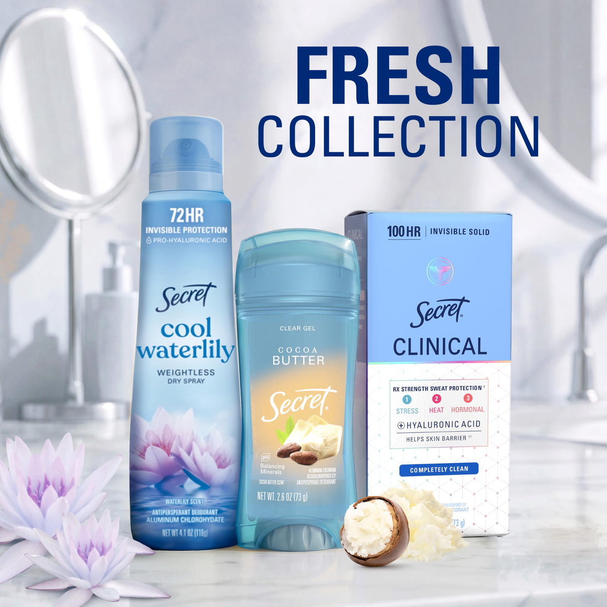 Secret Fresh Antiperspirant Deodorant for Women, 72hr Breathable Sweat & Odor Protection, Instant Freshness & Gentle, PH Balancing Minerals, Clear Gel, Relaxing Lavender Scent, 2.6 oz