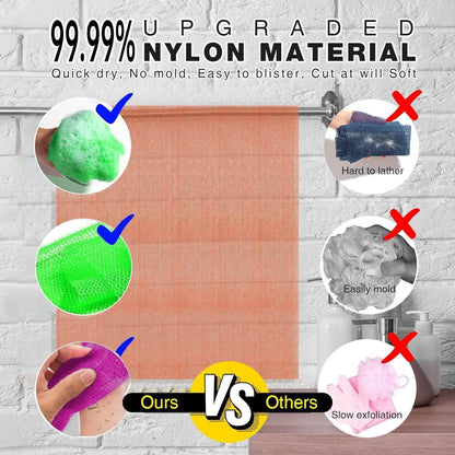 UJFQBH 3 Pieces African Bath Sponge African Net Long Net Bath Sponge Exfoliating Shower Body Scrubber Back Scrubber Skin Smoother,Great for Daily Use (Pink,Yellow,Purple)