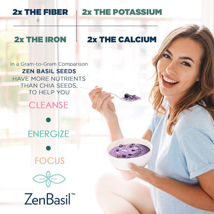 Zen Basil Seeds | edible basil seeds usda organic, kosher, non-gmo, lectin free, gluten free, plant based, keto, paleo, vegan | 15g fiber per/serv | 14oz | more fiber than chia seeds | prebiotic