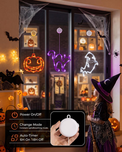 Minetom 3 Pack Halloween Windows Lights - Pumpkin, Ghost, Hat with Timer