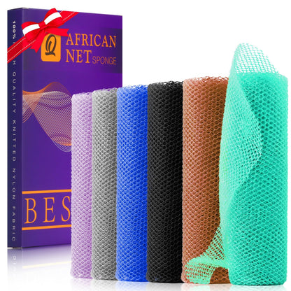 UJFQBH 3 Pieces African Bath Sponge African Net Long Net Bath Sponge Exfoliating Shower Body Scrubber Back Scrubber Skin Smoother,Great for Daily Use (Pink,Yellow,Purple)