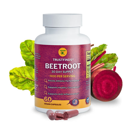 Trustfinds Organic Beet Root Powder Capsules - Supports Blood Pressure, Increase Stamina, Digestive, Immune System (Pure, Non-GMO & Gluten Free)