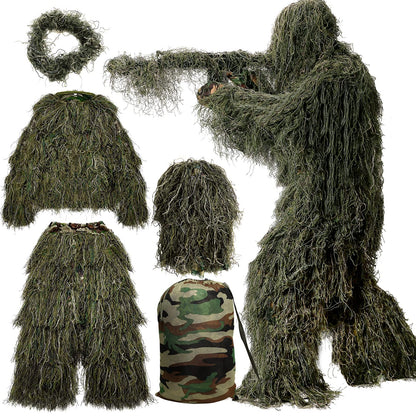 MOPHOTO 5 in 1 Ghillie Suit 3D Camouflage Hunting Suits - Jacket, Pants, Hood, Carry Bag for Adults & Youth, M/L/XL/XXL
