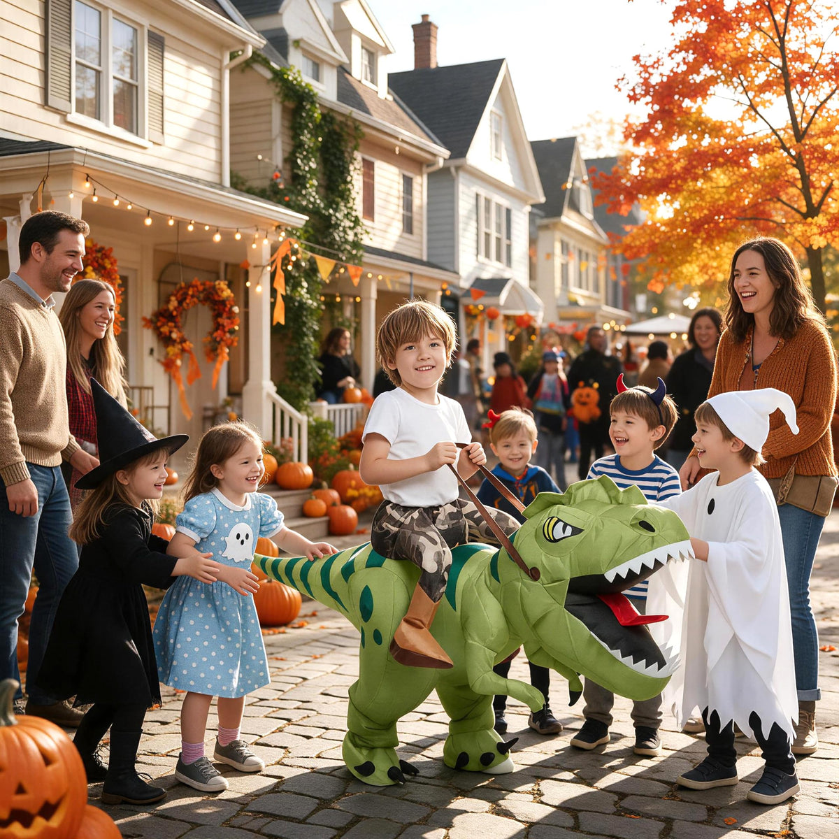 One Casa Inflatable Dinosaur Costume for Kids,Blow Up Halloween T Rex Suit
