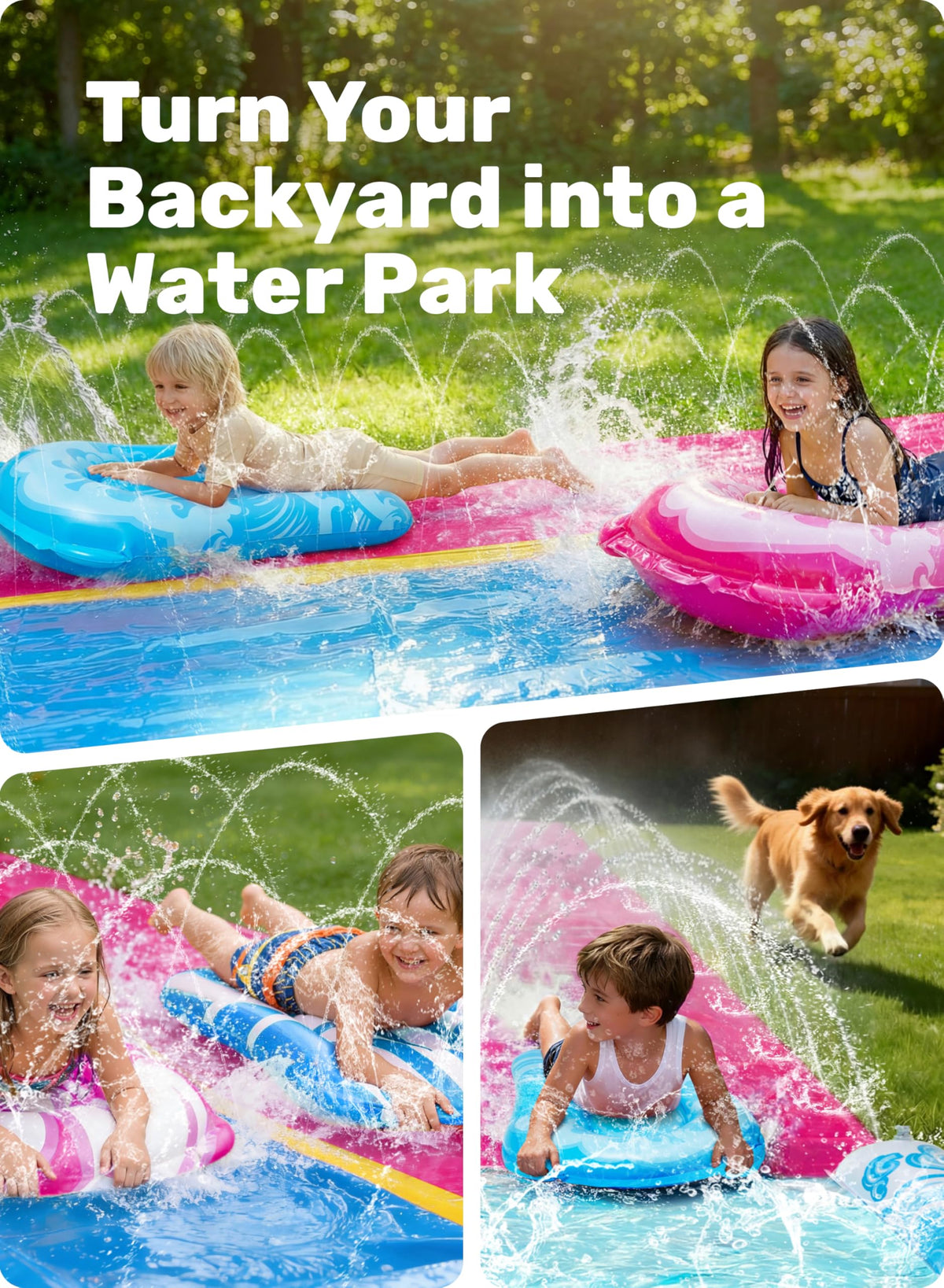 JOYIN 22.5ft Water Slides and 2 Bodyboards, Lawn Water Slide Summer Slip Waterslides Water Toy with Build in Sprinkler for Backyard Outdoor Water Fun for Kids