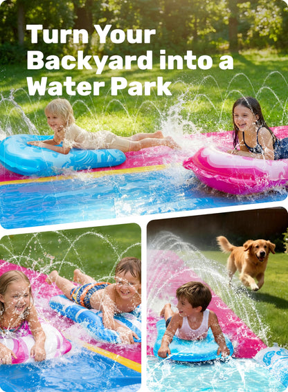 JOYIN 22.5ft Water Slides and 2 Bodyboards, Lawn Water Slide Summer Slip Waterslides Water Toy with Build in Sprinkler for Backyard Outdoor Water Fun for Kids