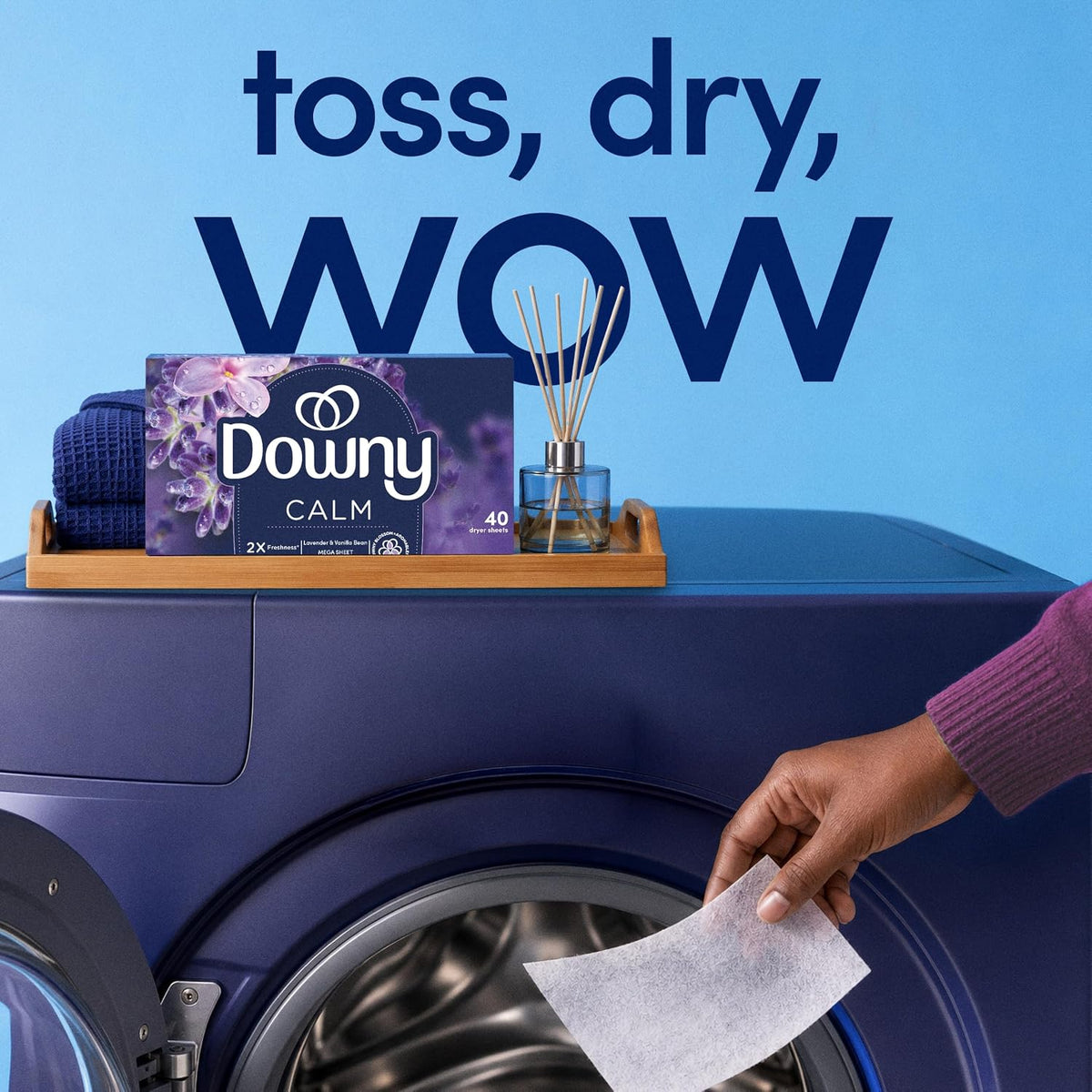 Downy CALM, Mega Dryer Sheets, Laundry Fabric Softener, Lavender and Vanilla Bean, 130 Count