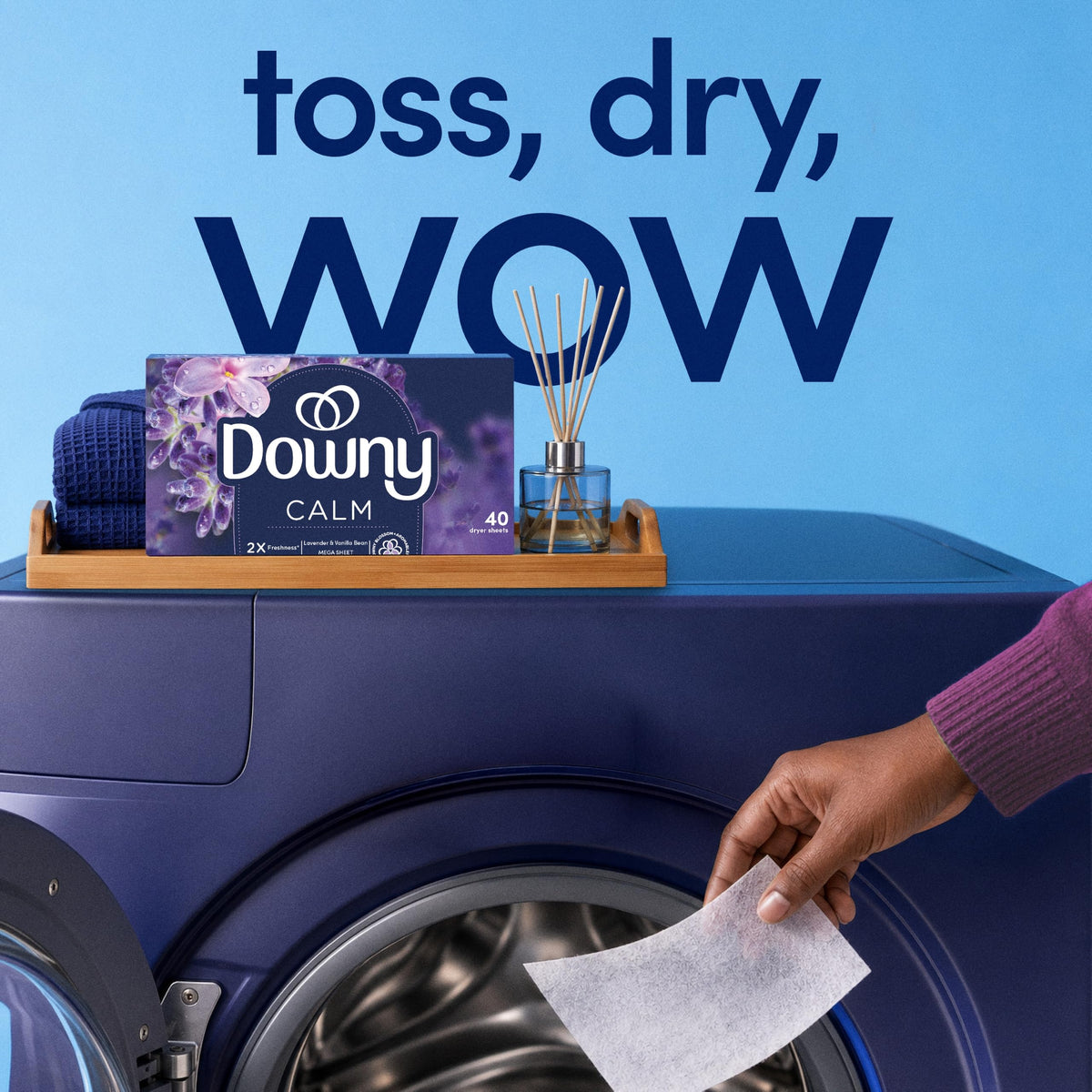 Downy CALM, Mega Dryer Sheets, Laundry Fabric Softener, Lavender and Vanilla Bean, 130 Count