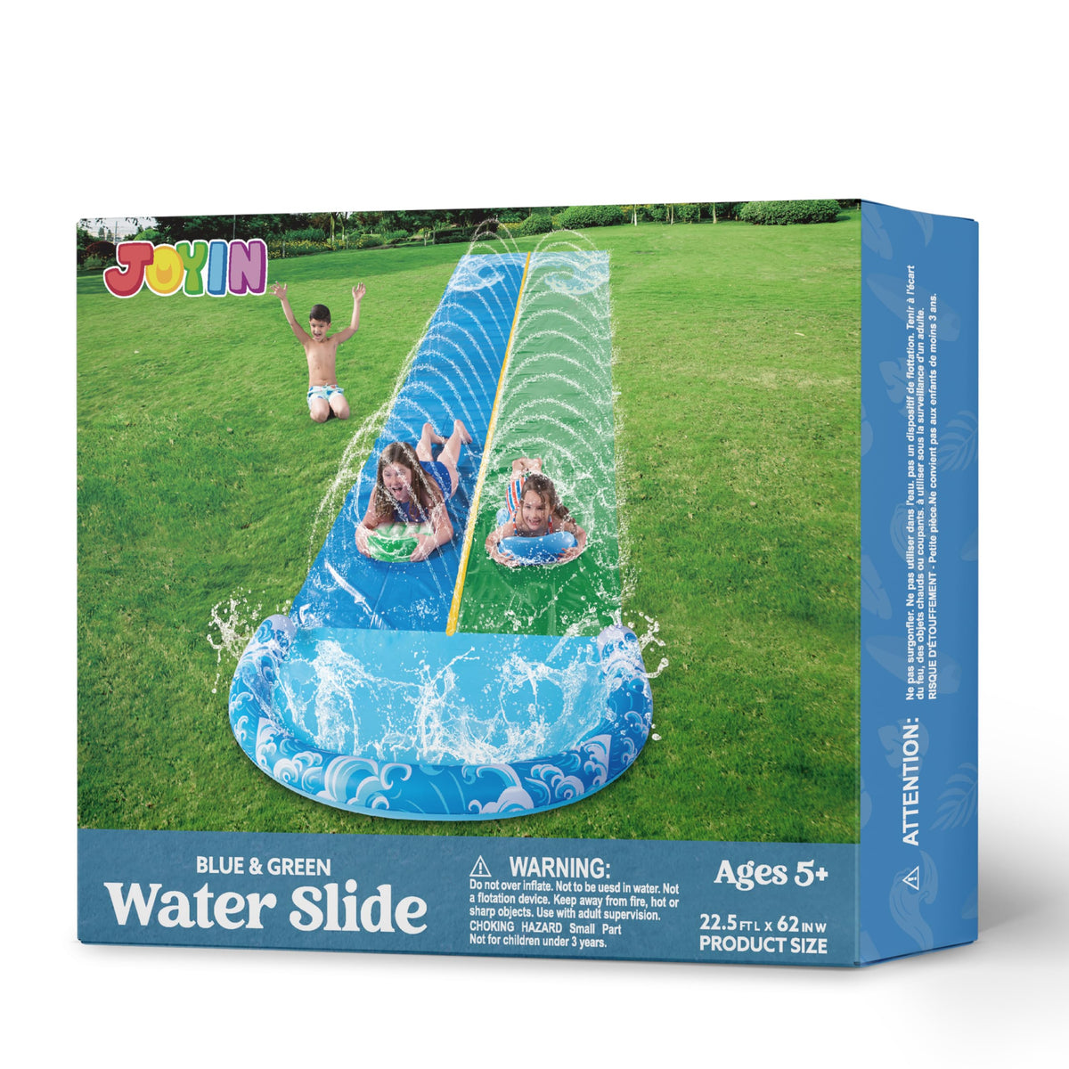 JOYIN 22.5ft Water Slides and 2 Bodyboards, Lawn Water Slide Summer Slip Waterslides Water Toy with Build in Sprinkler for Backyard Outdoor Water Fun for Kids