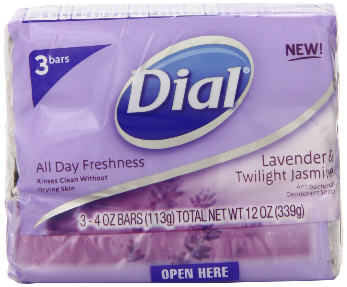 Dial Antibacterial Bar Soap, Calm & Soothe Lavender & Jasmine Deodorant Bar, 4oz (8 Bars)