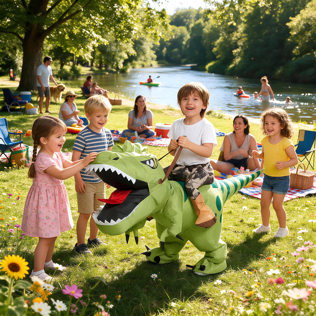 One Casa Inflatable Dinosaur Costume for Kids,Blow Up Halloween T Rex Suit