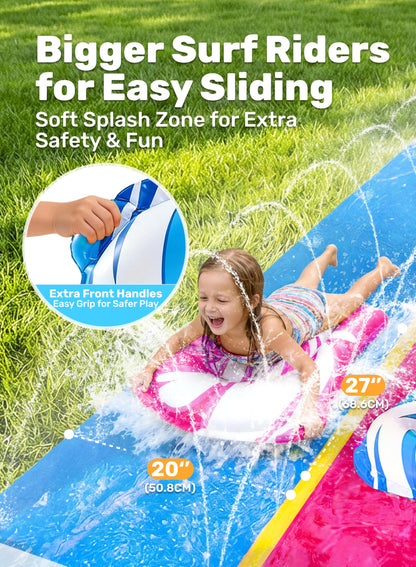 JOYIN 22.5ft Water Slides and 2 Bodyboards, Lawn Water Slide Summer Slip Waterslides Water Toy with Build in Sprinkler for Backyard Outdoor Water Fun for Kids