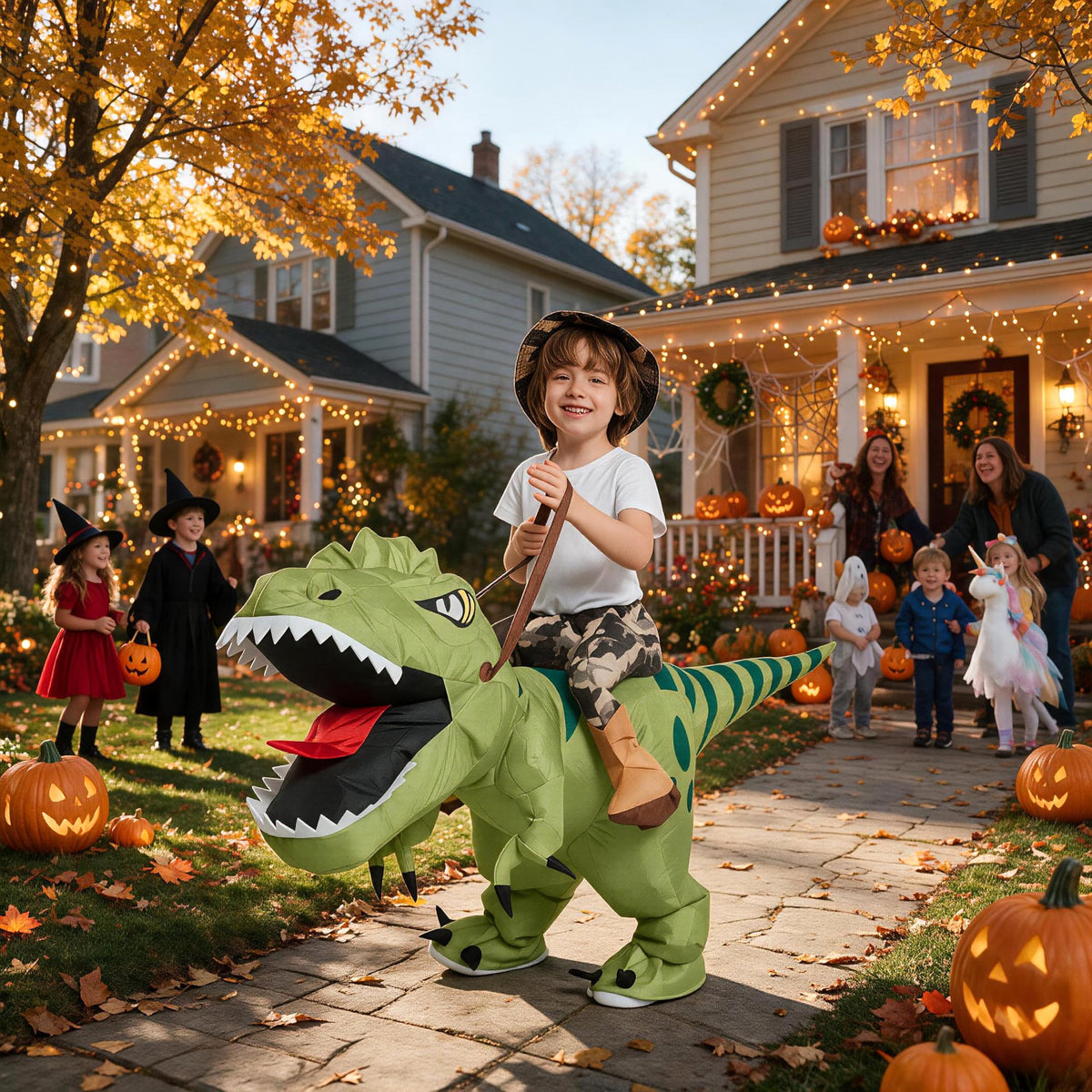 One Casa Inflatable Dinosaur Costume for Kids,Blow Up Halloween T Rex Suit