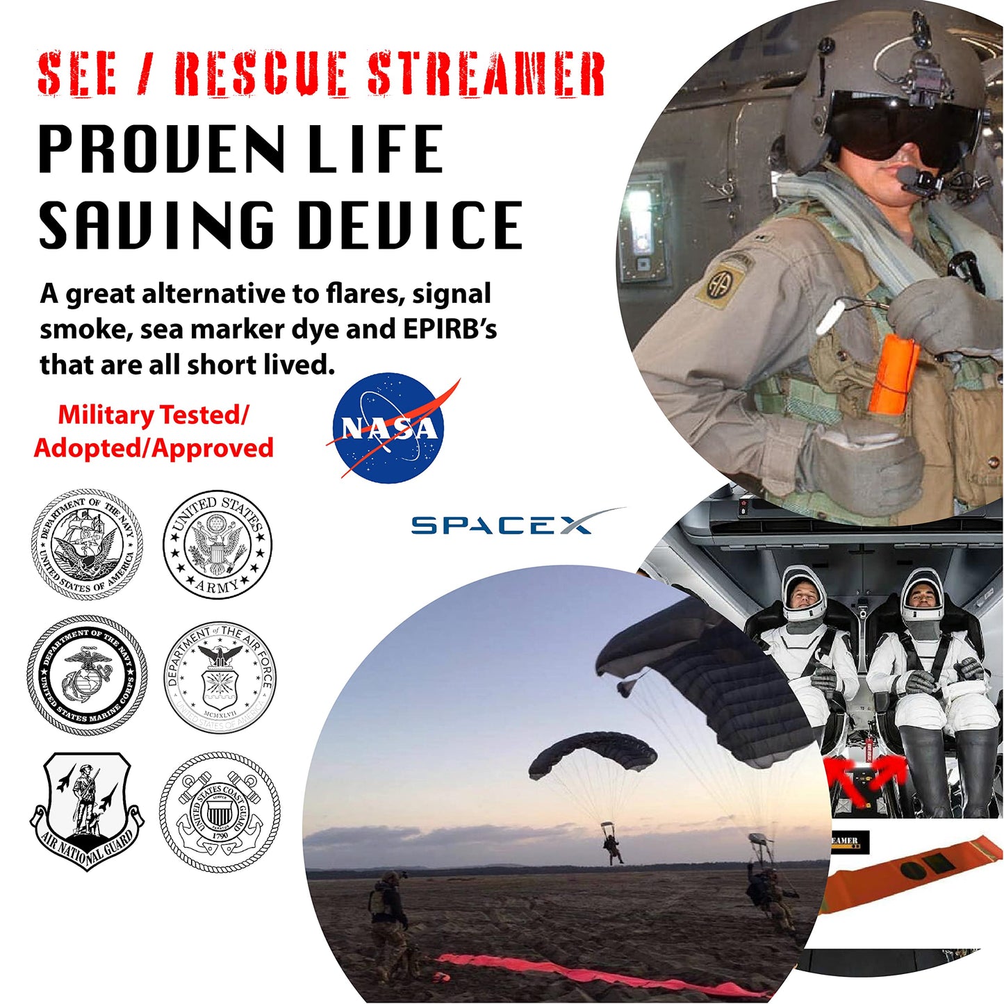 Streamer Survival Tool - The Easy to Use, Portable Rescue Device to Use on Land, Sea, or Snow, Day or Night When Lost or Stranded to Provide Continuous Visibility, Personal Lighted Streamer