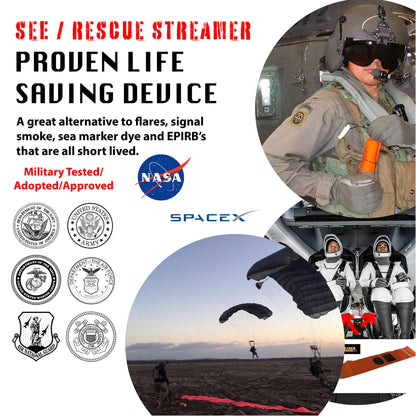 Streamer Survival Tool - The Easy to Use, Portable Rescue Device to Use on Land, Sea, or Snow, Day or Night When Lost or Stranded to Provide Continuous Visibility, Personal Lighted Streamer
