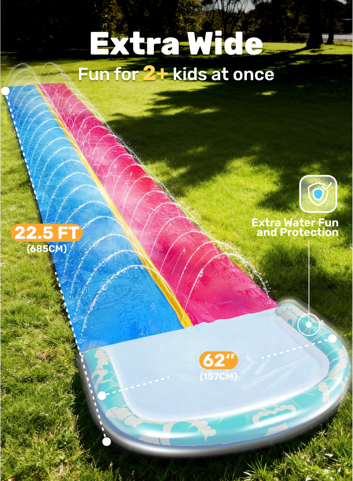 JOYIN 22.5ft Water Slides and 2 Bodyboards, Lawn Water Slide Summer Slip Waterslides Water Toy with Build in Sprinkler for Backyard Outdoor Water Fun for Kids