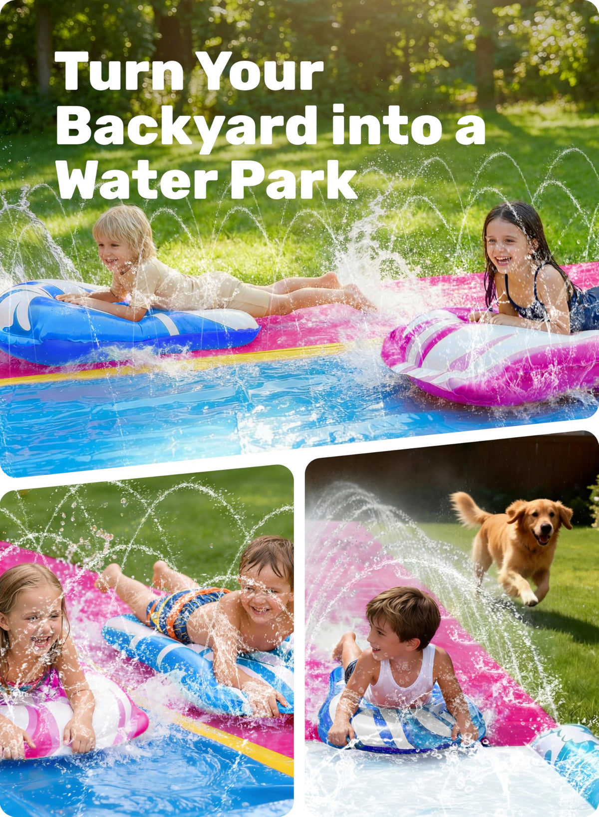 JOYIN 22.5ft Water Slides and 2 Bodyboards, Lawn Water Slide Summer Slip Waterslides Water Toy with Build in Sprinkler for Backyard Outdoor Water Fun for Kids