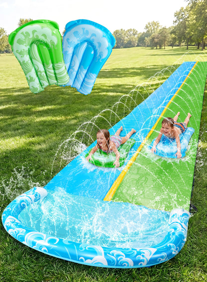JOYIN 22.5ft Water Slides and 2 Bodyboards, Lawn Water Slide Summer Slip Waterslides Water Toy with Build in Sprinkler for Backyard Outdoor Water Fun for Kids