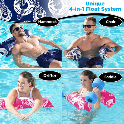 Waterlife 4-in-1 Pool Hammock 4-Pack, Inflatable Pool Chair Float, Water (Saddle, Lounge Chair, Drifter)