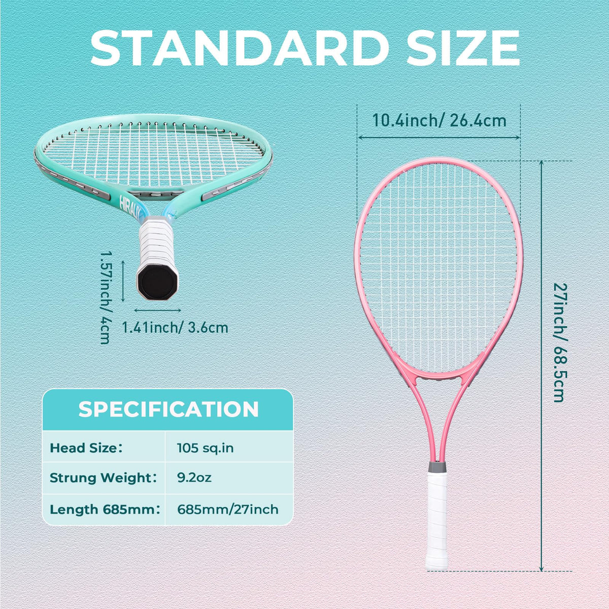 HIRALIY 27-Inch Tennis Racket for Adults with Ball and Carry Bag