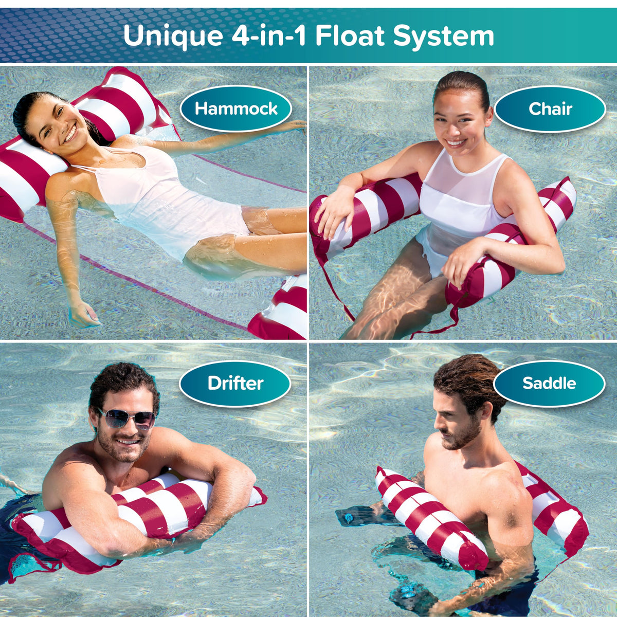 Aqua 4-in-1 Monterey Hammock Pool Float & Water Hammocks – 2-3-4 Multipacks – Multiple Colors/Styles – for Adults and Kids Floating