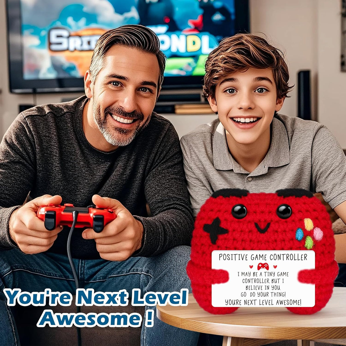 Gamer Gifts for Teen Boy, Positive Crochet Controller Gifts for Son Boyfriend Birthday, Gamer Gift for Teenage Boy, Boy Room Decor, Gaming Accessories for Kids Christmas