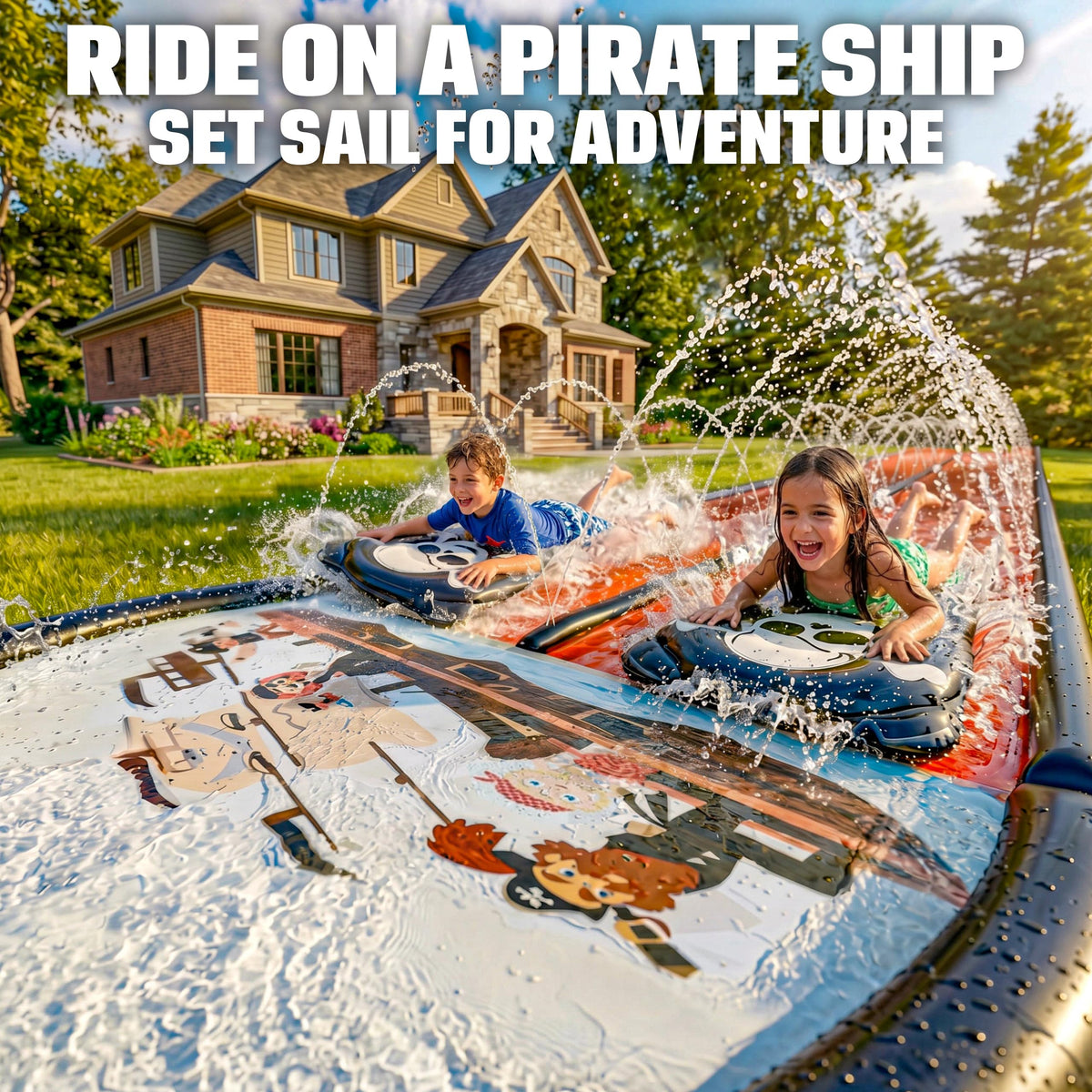 JAMBO Premium Triple Water Slide with 3 Bodyboards, 20Ft Heavy Duty Slip Splash and Slides-Advanced 3-Way Sprinkler System, Splash Pad Mat Backyard Summer Outdoor Water Toys n Long Slides for Kids