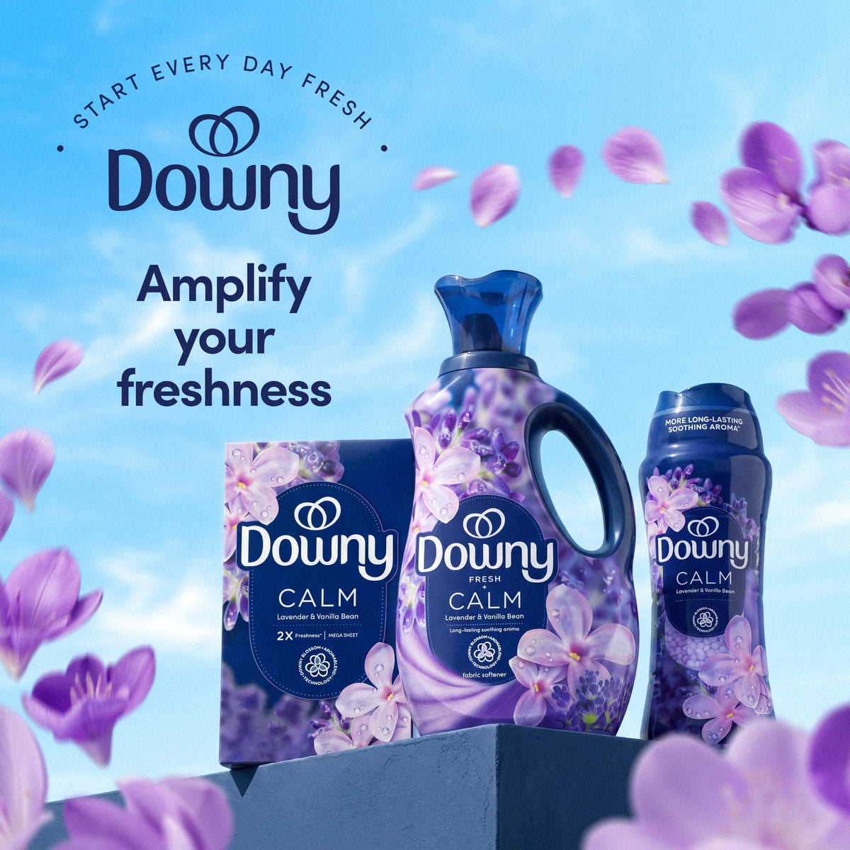 Downy CALM, Mega Dryer Sheets, Laundry Fabric Softener, Lavender and Vanilla Bean, 130 Count