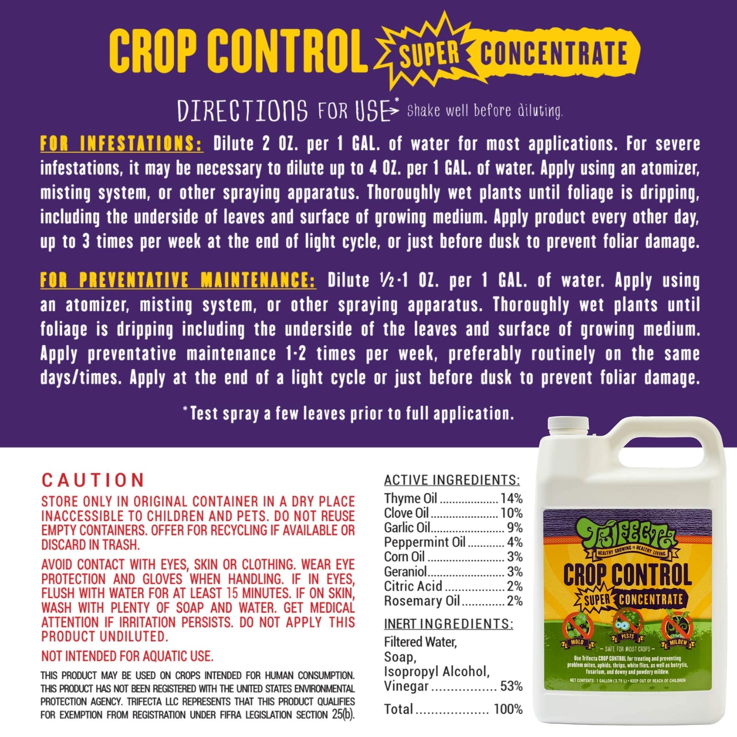 Trifecta Crop Control Ready to Use Maximum Strength Natural Pesticide, Fungicide, Miticide, Insecticide, Help Defeat Spider Mites, Powdery Mildew, Botrytis and Mold on Plants 32 OZ Size
