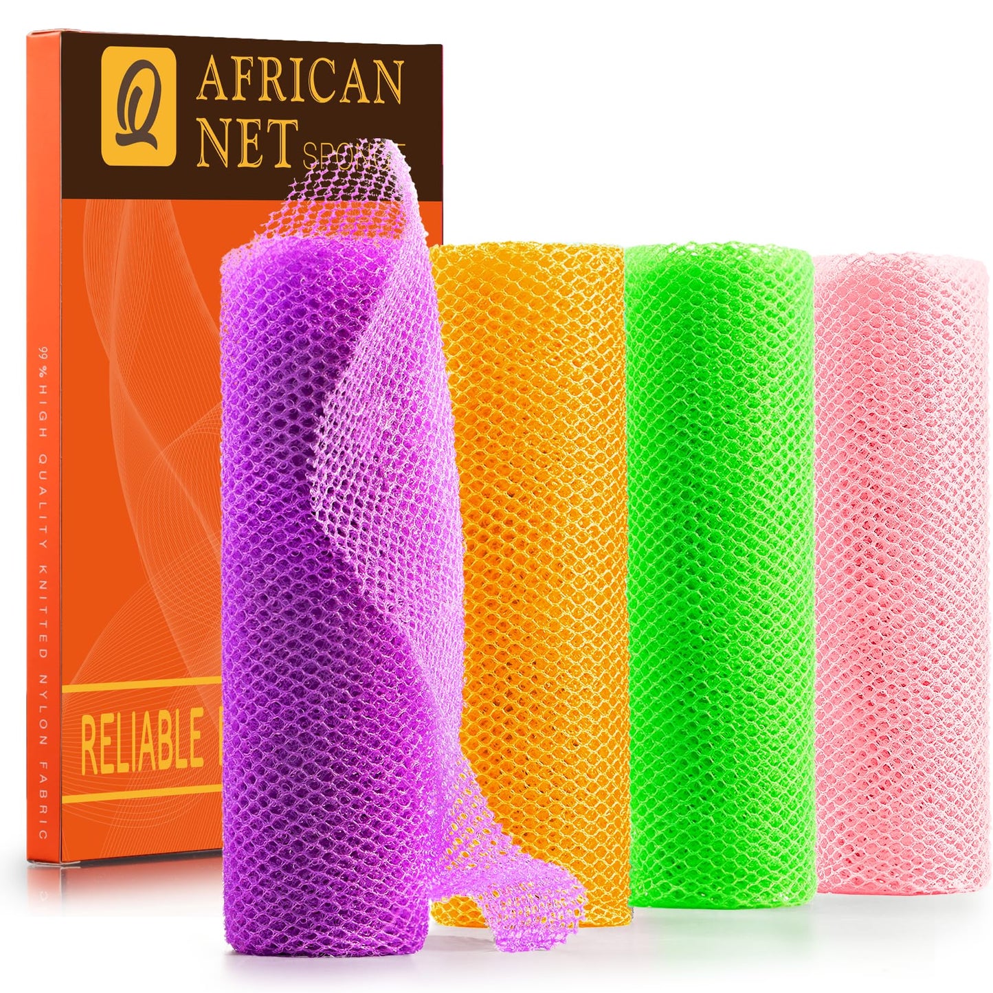 UJFQBH 3 Pieces African Bath Sponge African Net Long Net Bath Sponge Exfoliating Shower Body Scrubber Back Scrubber Skin Smoother,Great for Daily Use (Pink,Yellow,Purple)