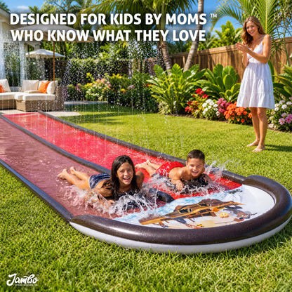 JAMBO Premium Triple Water Slide with 3 Bodyboards, 20Ft Heavy Duty Slip Splash and Slides-Advanced 3-Way Sprinkler System, Splash Pad Mat Backyard Summer Outdoor Water Toys n Long Slides for Kids