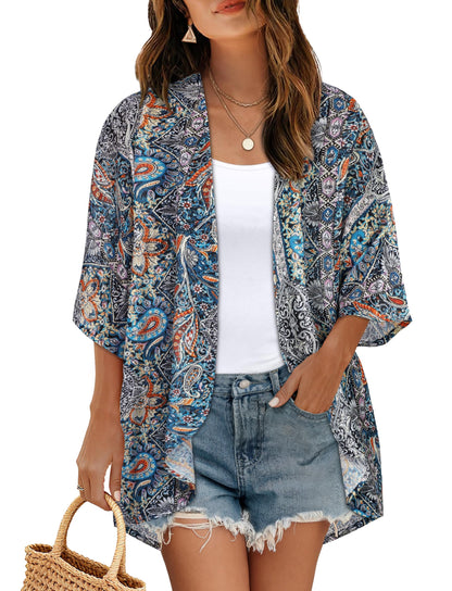 CHICGAL Womens Floral Kimono Cardigan Beach Cover Up Casual Summer Tops