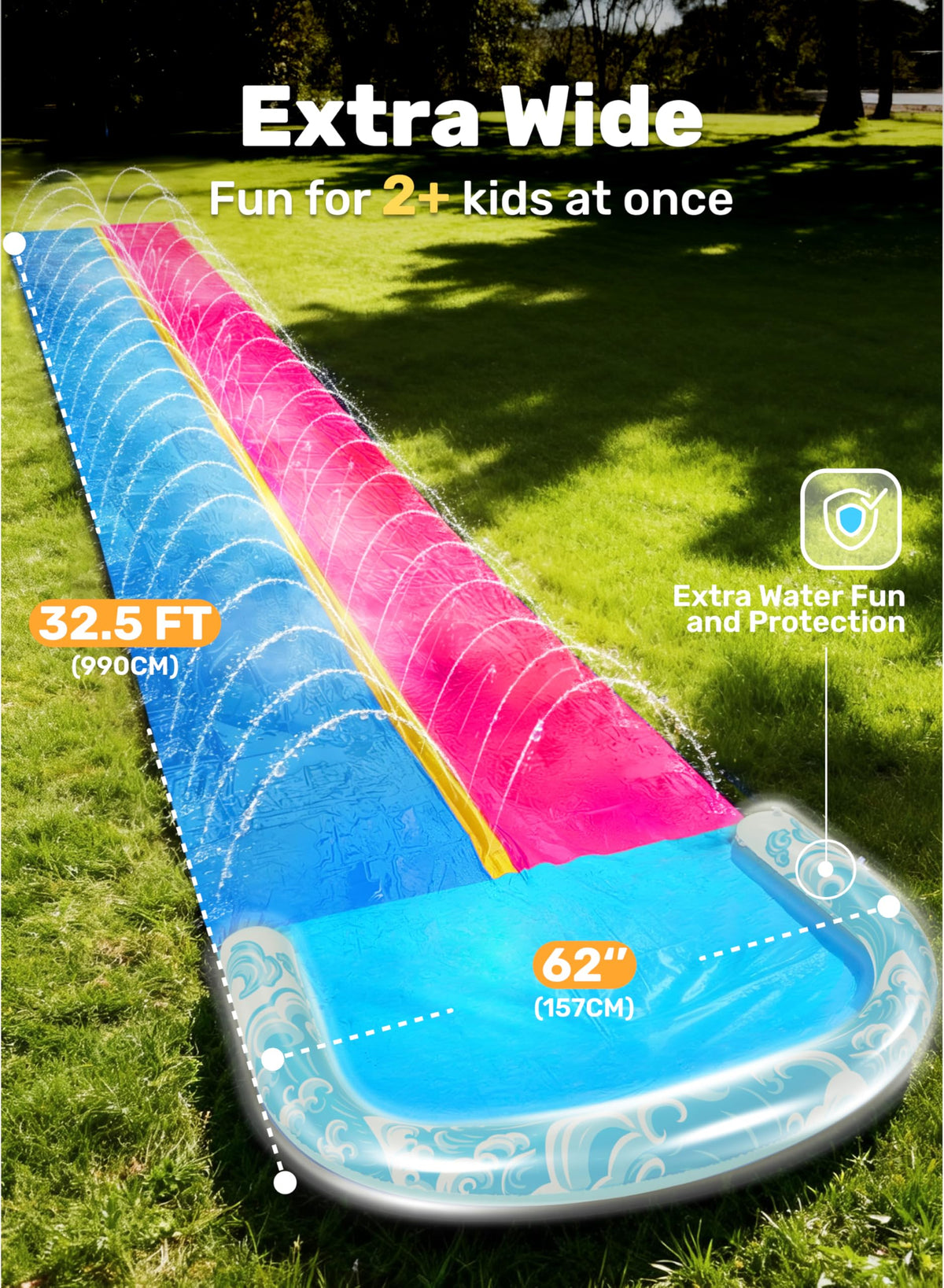 JOYIN 22.5ft Water Slides and 2 Bodyboards, Lawn Water Slide Summer Slip Waterslides Water Toy with Build in Sprinkler for Backyard Outdoor Water Fun for Kids