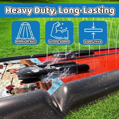 JAMBO Premium Triple Water Slide with 3 Bodyboards, 20Ft Heavy Duty Slip Splash and Slides-Advanced 3-Way Sprinkler System, Splash Pad Mat Backyard Summer Outdoor Water Toys n Long Slides for Kids